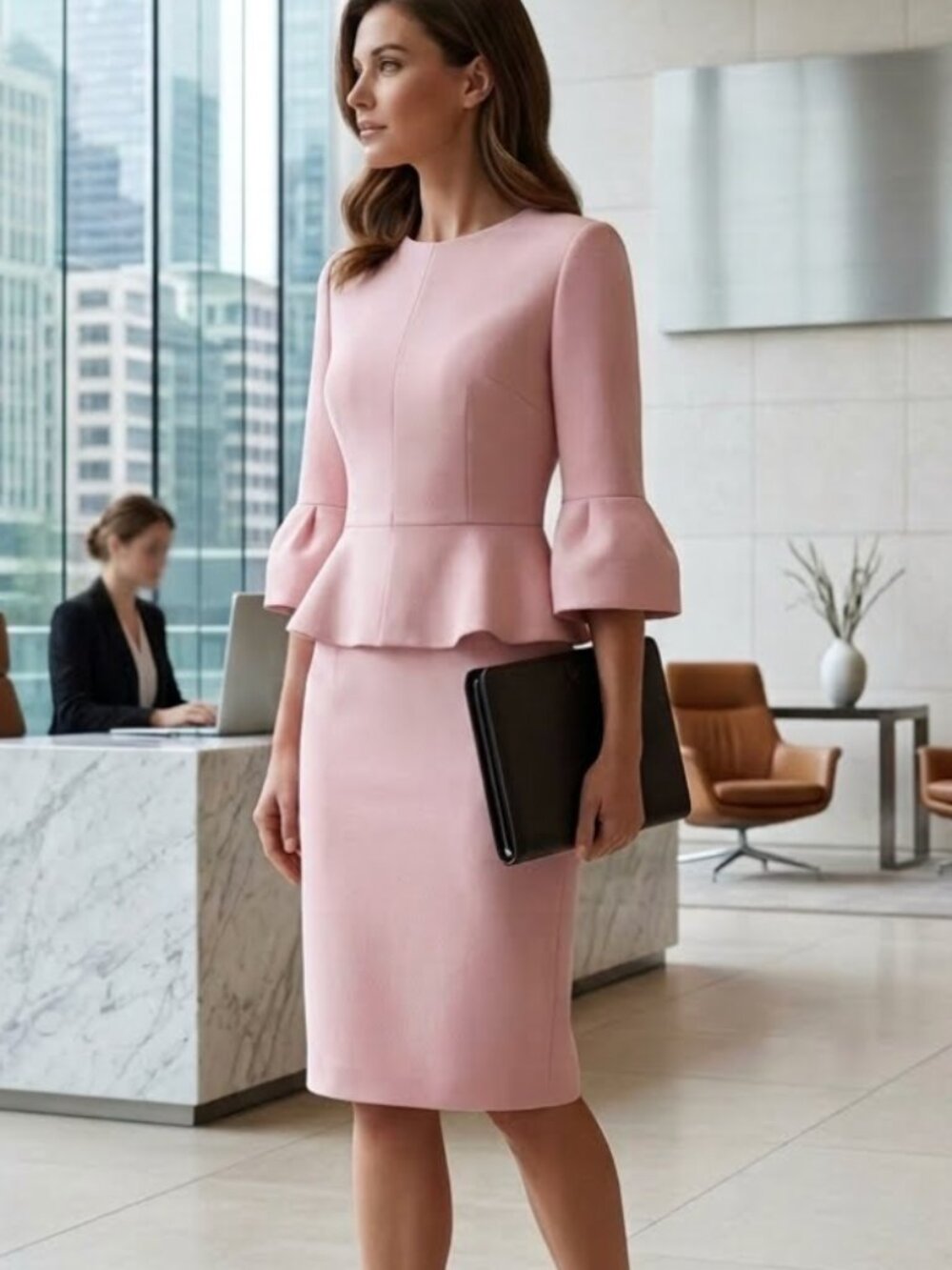 Stunning NWT Sandra Angelozzi Blush Pink Skirt Suit Set - Size 34/36 Peplum